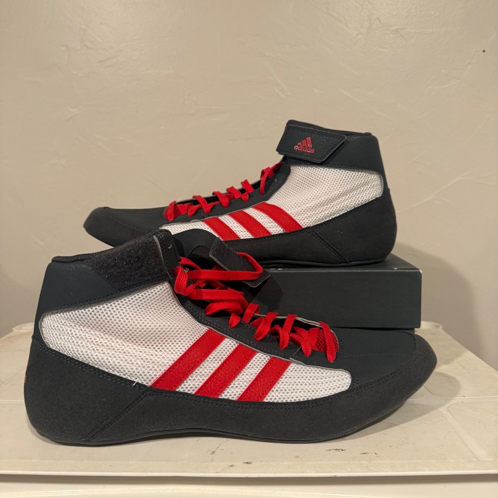 Adidas HVC Wrestling Shoes Mens 12 Black White Red NEW GZ8451 High Top Combat